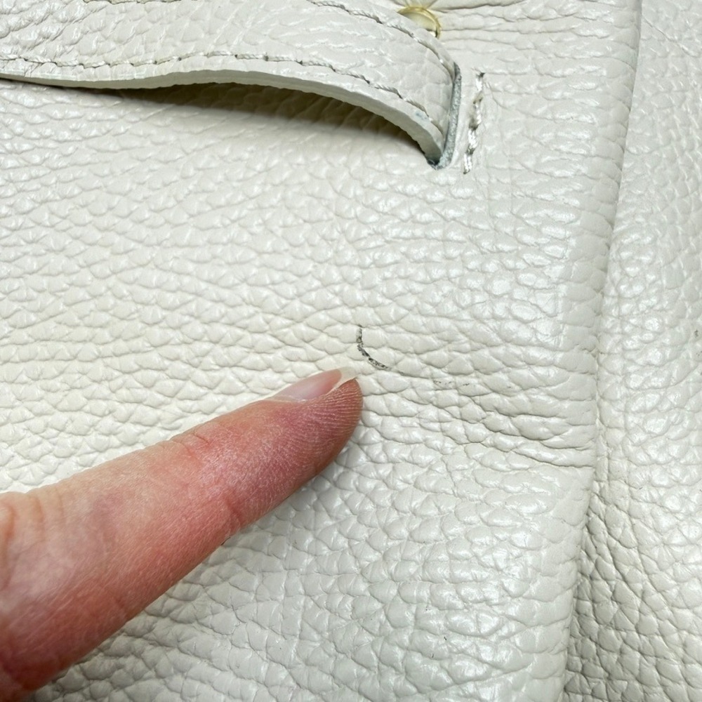 Isadora Italian Made Oversized Cream Pebbled Leather Tote Bag Summer Statement - Picture 9 of 16